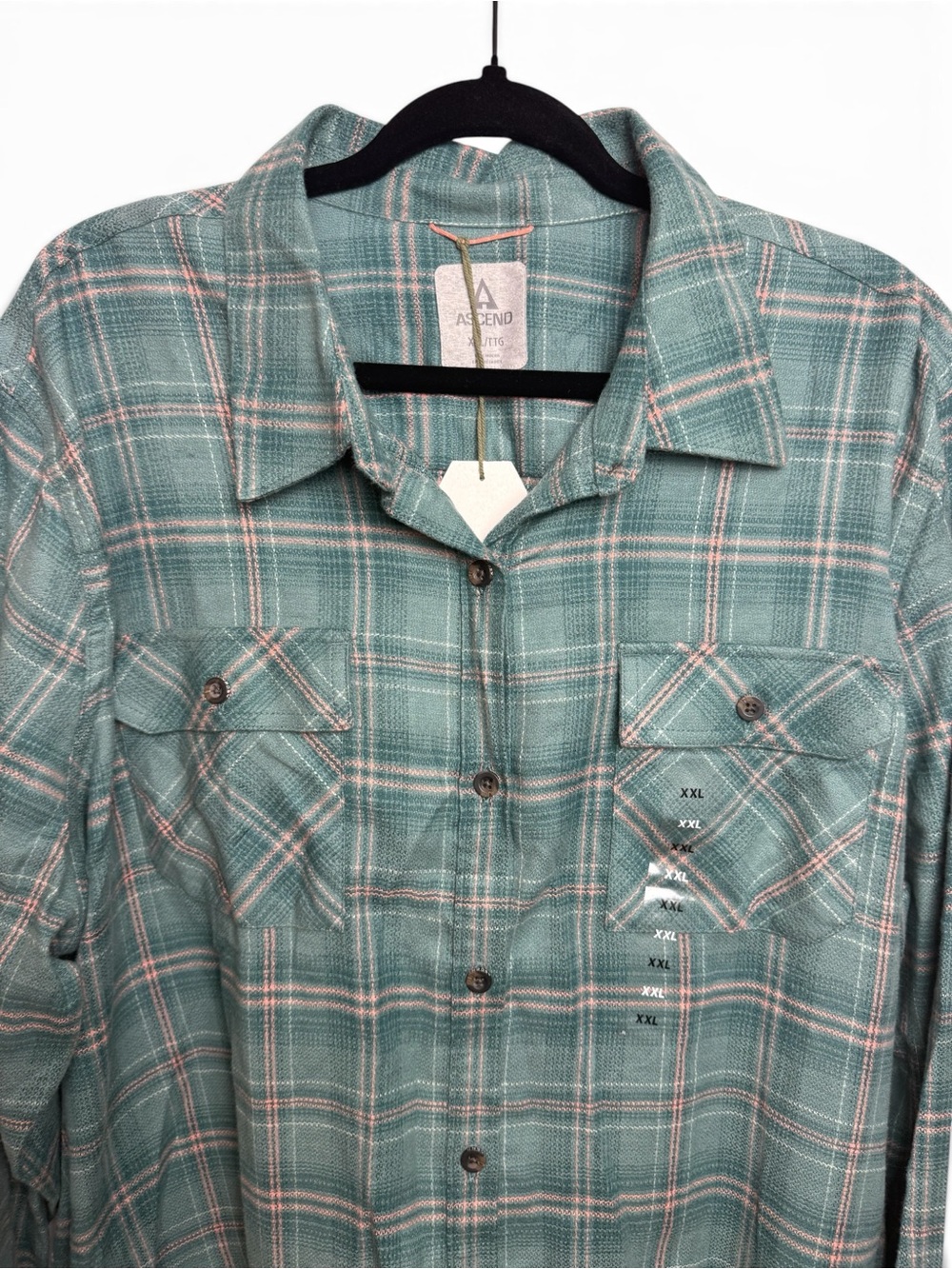 Ascend Women XXL Sagebrush Green Plaid Flannel Shirt NWT - Picture 4 of 11